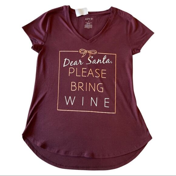 Apt. 9 Christmas Themed Graphic Tee Shirt “Dear Santa Please Bring Wine” • Small - Picture 3 of 10
